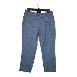 Banana Republic Women's Avery Blue Chambray Linen Blend Crop Ankle Pants Size 4P